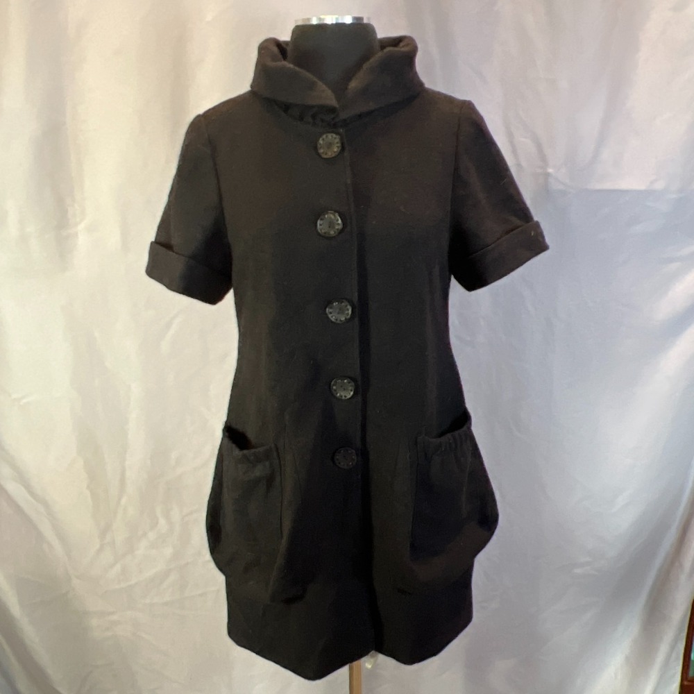 Yagekaluo Coat Dress Womens Medium Black Wool Blend Funnel Neck Button Front - Picture 1 of 9